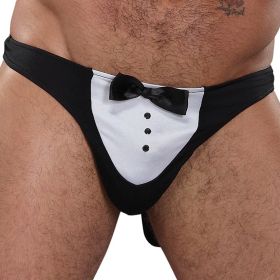Male Power Novelty Maâ€tre D' Thong-Black One Size-Boxed