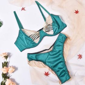 Lingerie Sexy Underwear Three Point Satin Embroidery Stitching See through Dew Pajama Set (size: S)